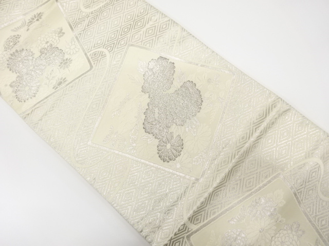 JAPANESE KIMONO / ANTIQUE FUKURO OBI / SILK / WOVEN PEONY & KIKU